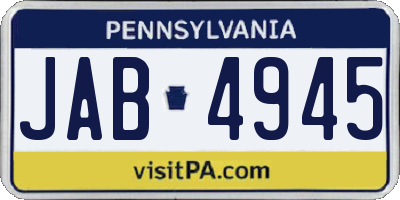 PA license plate JAB4945
