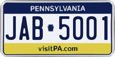 PA license plate JAB5001