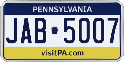 PA license plate JAB5007