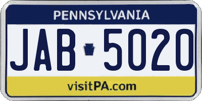 PA license plate JAB5020