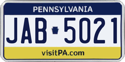 PA license plate JAB5021