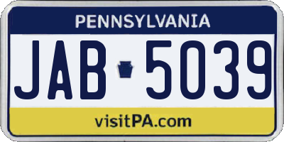 PA license plate JAB5039