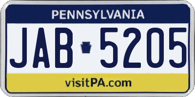 PA license plate JAB5205