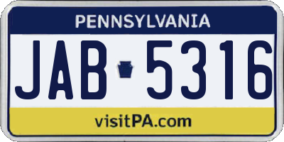 PA license plate JAB5316