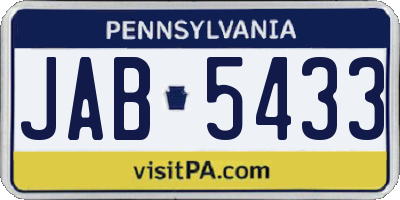 PA license plate JAB5433