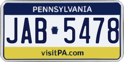 PA license plate JAB5478