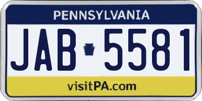 PA license plate JAB5581