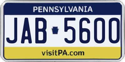 PA license plate JAB5600