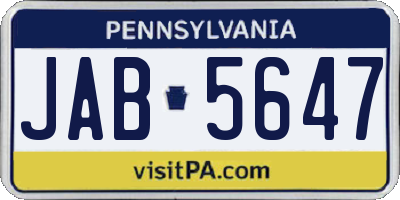 PA license plate JAB5647