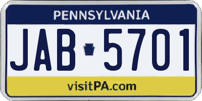 PA license plate JAB5701