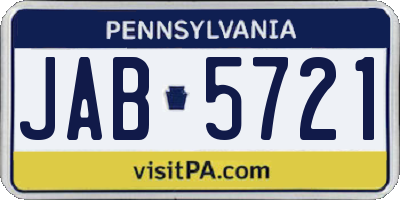 PA license plate JAB5721