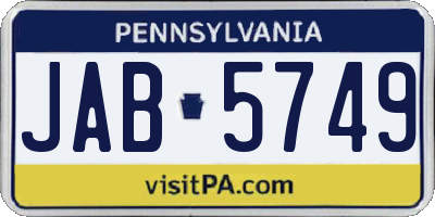 PA license plate JAB5749