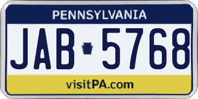 PA license plate JAB5768