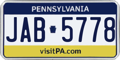 PA license plate JAB5778