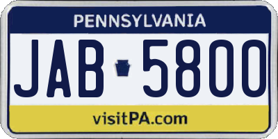 PA license plate JAB5800