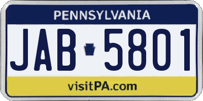 PA license plate JAB5801