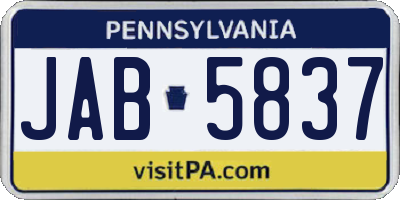 PA license plate JAB5837