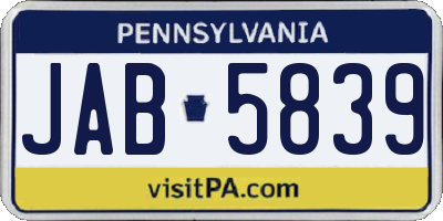 PA license plate JAB5839