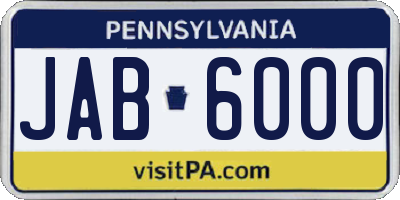 PA license plate JAB6000