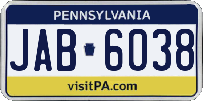 PA license plate JAB6038