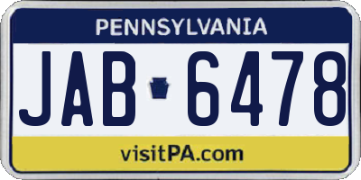 PA license plate JAB6478