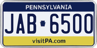 PA license plate JAB6500