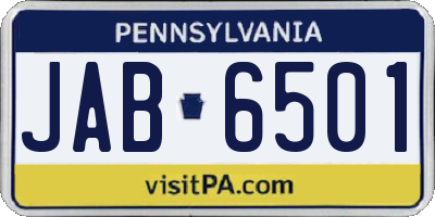 PA license plate JAB6501