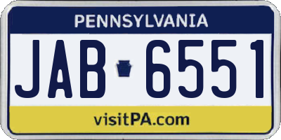 PA license plate JAB6551