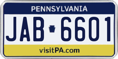 PA license plate JAB6601