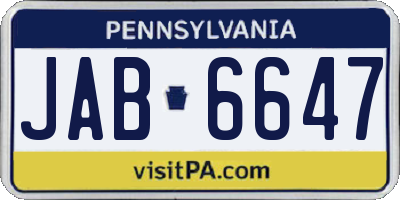 PA license plate JAB6647