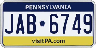 PA license plate JAB6749