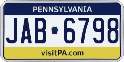 PA license plate JAB6798