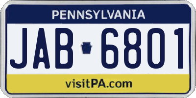 PA license plate JAB6801