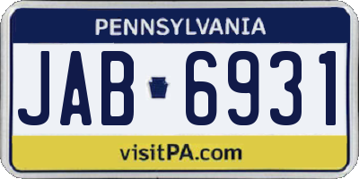 PA license plate JAB6931