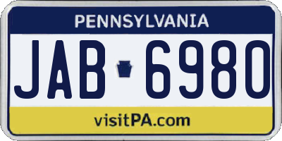 PA license plate JAB6980