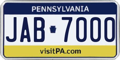 PA license plate JAB7000