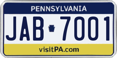 PA license plate JAB7001