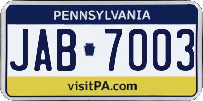 PA license plate JAB7003