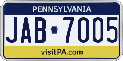 PA license plate JAB7005