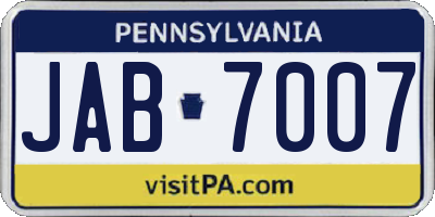 PA license plate JAB7007