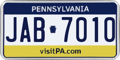 PA license plate JAB7010