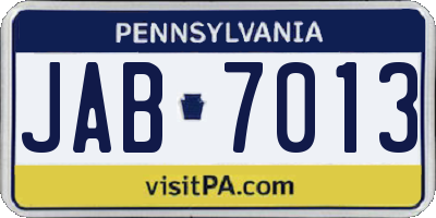 PA license plate JAB7013