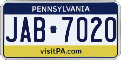 PA license plate JAB7020