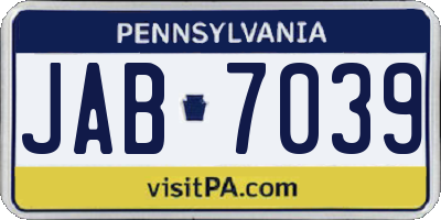 PA license plate JAB7039