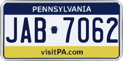 PA license plate JAB7062
