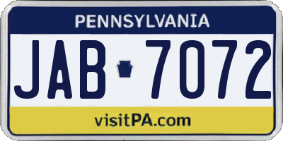 PA license plate JAB7072