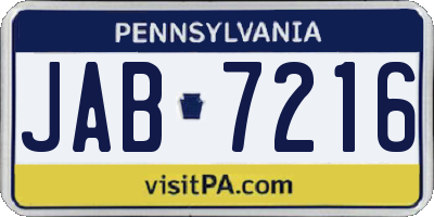 PA license plate JAB7216