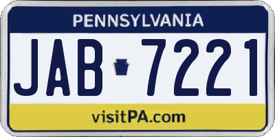 PA license plate JAB7221
