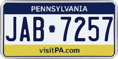 PA license plate JAB7257
