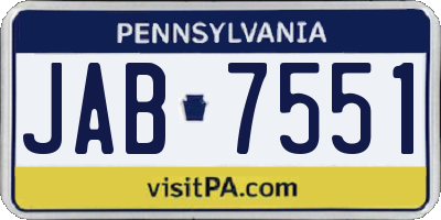 PA license plate JAB7551